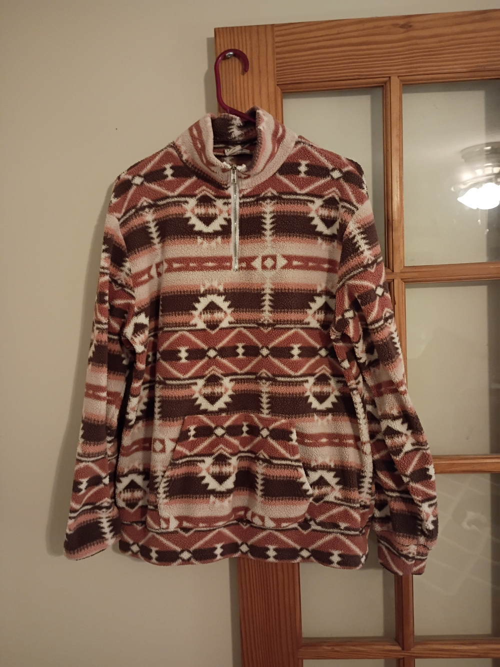 Grace Men's Aztec Zip-Up Sweater in Brown & Cream